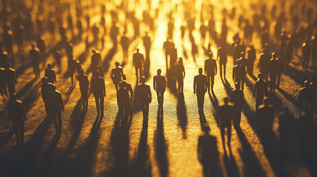 夕日に照らされる群衆のイメージ
