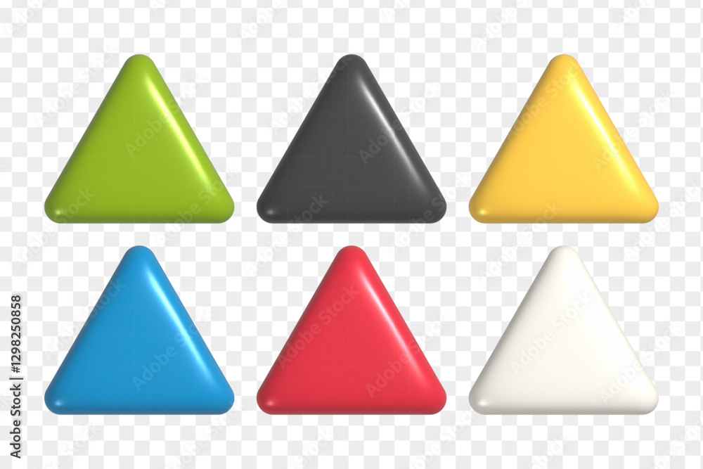 Poster 3d realistic shapes set. colorful triangle buttons for ui ux design or mock-up template.