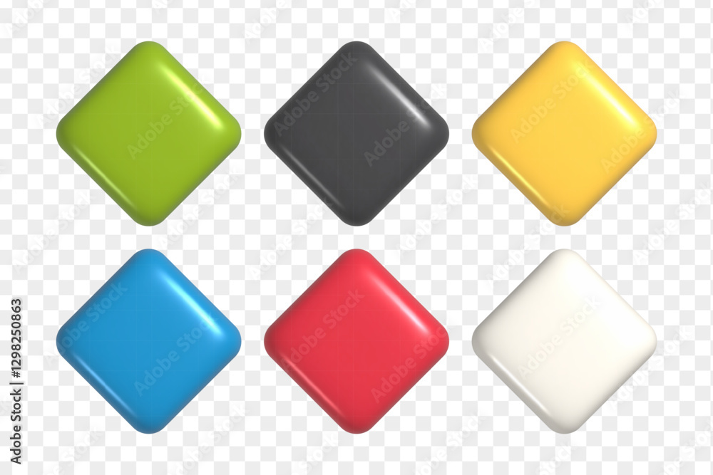 Poster 3d realistic shapes set. colorful rhombus buttons for ui ux design or mock-up template.