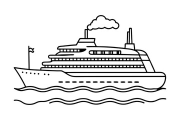 Obraz premium Cruise Ship Line Art Vector Illustration