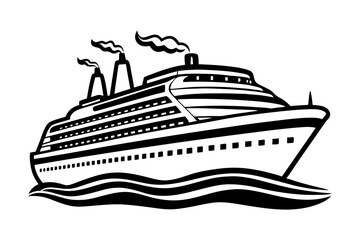 Obraz premium Cruise Ship Line Art Vector Illustration