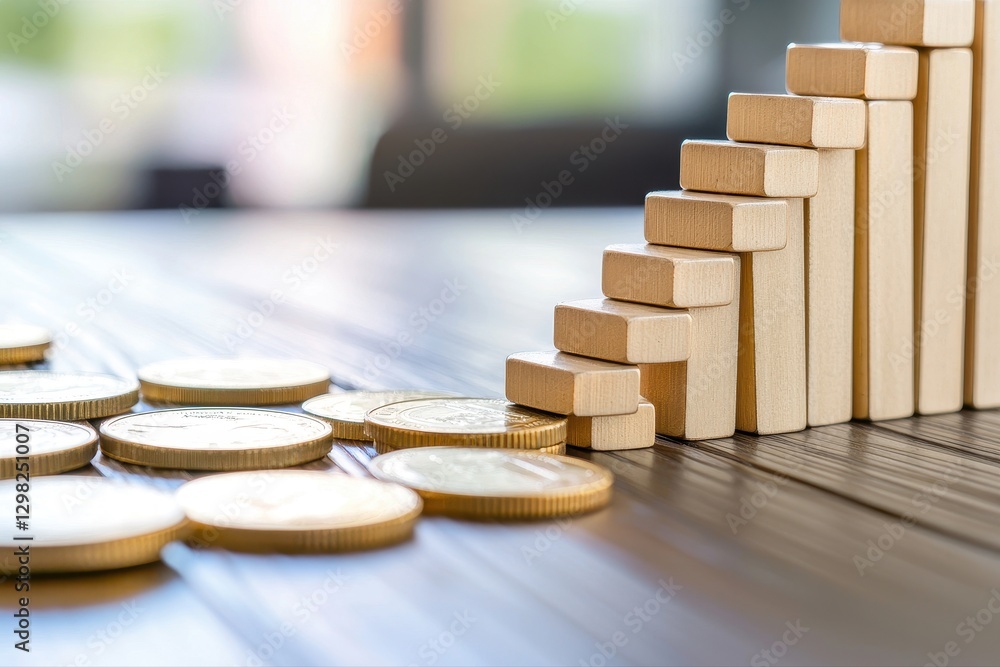 Poster stack of coins representing business finance and technology concepts with dynamic money-saving theme