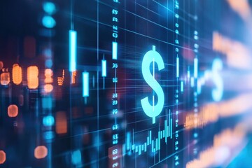 Obraz premium Blue and orange background with dollar symbol representing business and technology concepts for money saving
