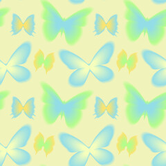 Obraz premium Trendy summer seamless pattern with blurred gradient butterflies. Pastel color groovy background.