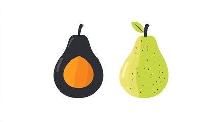 Avocado and pear illustration, healthy food, white background, recipe design