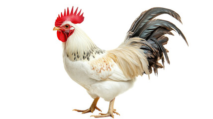 Fototapeta premium Colorful rooster displaying vibrant feathers in a bright, clean setting
