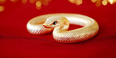 Fototapeta premium Golden Snake 3D Illustration Red Background