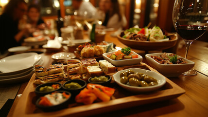 楽しい女子会、タパスを囲む華やかなテーブル