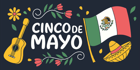 Colorful Cinco de Mayo Poster with Traditional Mexican Elements