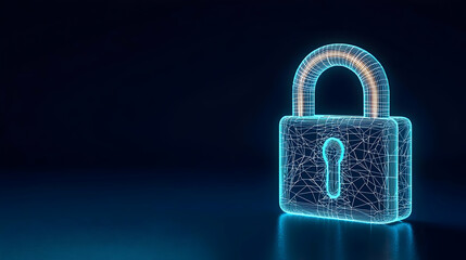 Glowing Digital Padlock Icon Against Dark Background Representing Cybersecurity Protection