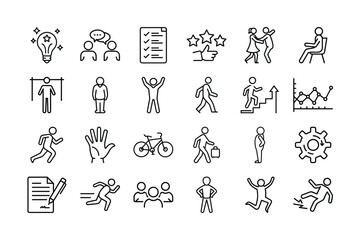 Simple Line Icons Depicting Human Activities and Success