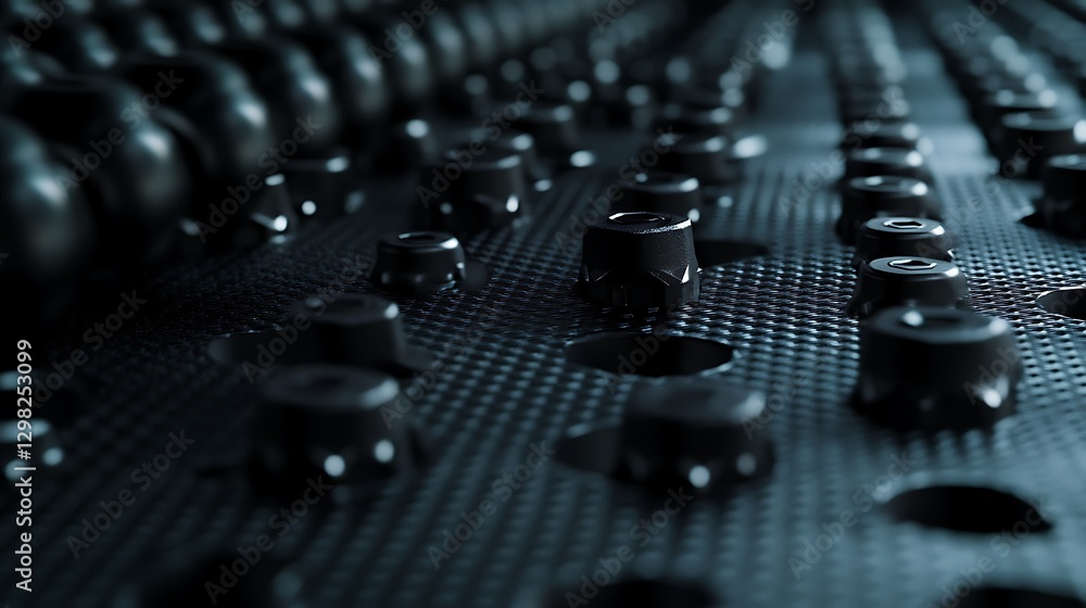 Poster dark abstract pattern with rows of buttons and round elements