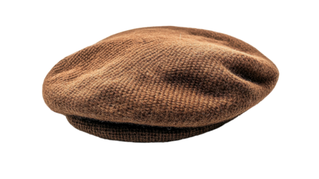 Classic brown wool beret showcasing texture and craftsmanship in a minimalistic setting