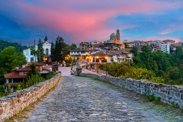 Veliko Tarnovo, Bulgaria: Tsarevets old town in historical city Veliko Tarnovo, former bulgarian capital, at sunset