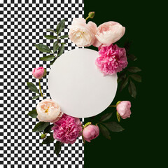 Charming Pink Peonies and Greenery Floral Border on transparent background, png, psd

