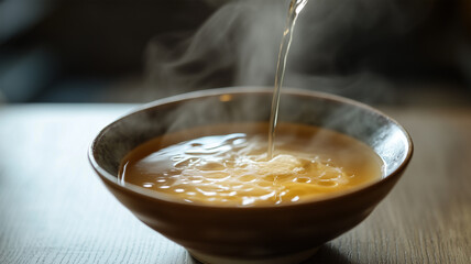 上品なコンソメスープを注ぐ和のひととき