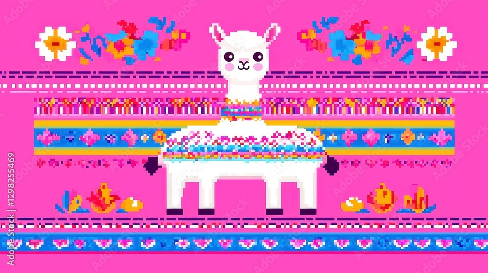 Aufkleber peruvian alpaca wool weaving design, intricate traditional textile pattern featuring clean lines and