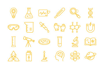 Collection of Yellow Outline Science Icons