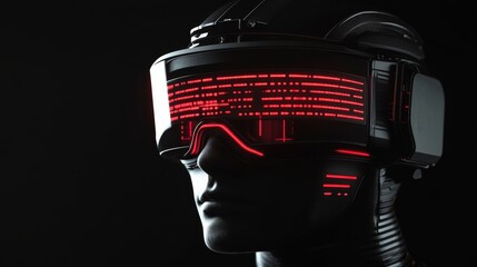 A man wearing a virtual reality headset with red lights