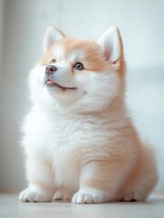 Obraz premium Portrait of Shiba Inu puppy dog sit and smile cheerful