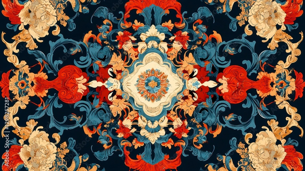 Poster syrian damascene arabesque seamless print, elegant design featuring intricate patterns, vector line 