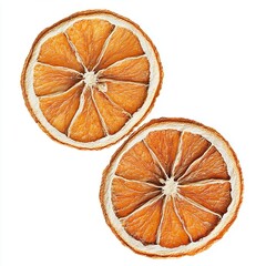 two dry / dried slices of orange, isolated design element for your food, Christmas / holidays or winter themed scenes, top view / flat lay, subtle  