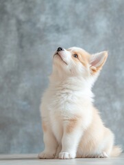 Fototapeta premium Portrait of Shiba Inu puppy dog sit and smile cheerful