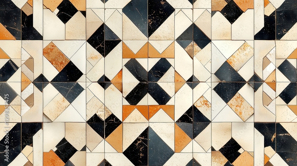 Poster syrian mosaic tile design, intricate seamless geometric pattern influenced by syrian mosaics, featur