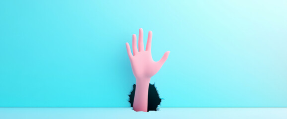 Hand Reaching Through a Hole in a Blue Wall Concept Art