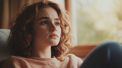 Woman Looks Thoughtfully Out a Window