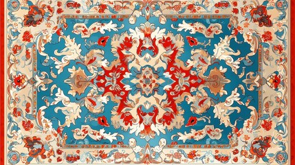 Persian Rug Seamless Pattern, intricate geometric designs in vibrant colors, perfect for textiles and wallpapers, featuring elegant motifs and ample space for customization