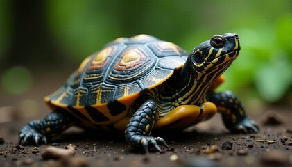 Obraz premium Macro photo of turtle back, intricate design, animal scales, nature backdrop, backdrop, scales