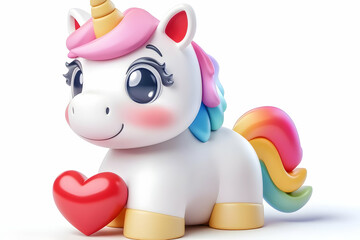 Naklejka premium Adorable 3D Unicorn Illustration with Heart