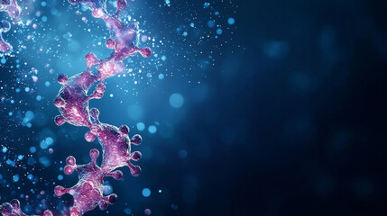 vibrant, abstract representation of DNA strand with glowing particles