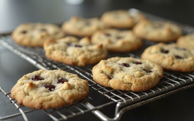 Vibrant Dozen Chocolate Chip Cookies on Metal Cooling Rack