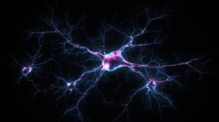 glowing neural network with interconnected neurons on dark background