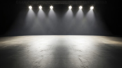 Obraz premium dimly lit empty stage with bright spotlights creating dramatic atmosphere