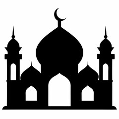Vector Islamic mosque silhouette graphic black on white background