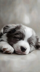 Fototapeta premium A cute baby border collie is sleeping on the floor 