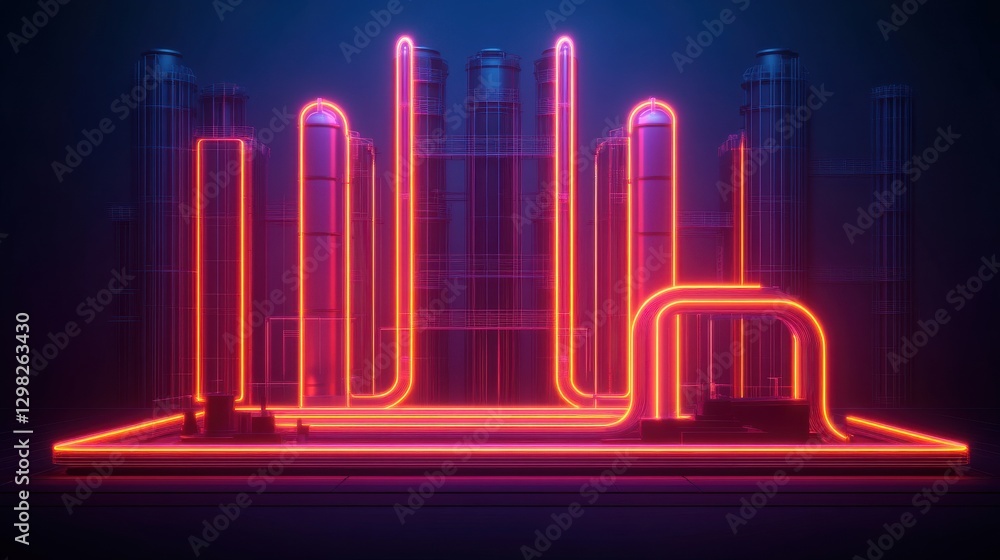 Poster a vibrant neon display featuring illuminated geometric shapes on a dark background, creating a futur