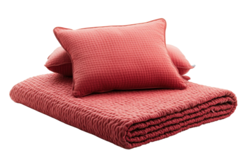 Cozy coral bedding set with decorative pillows for a stylish bedroom arrangement