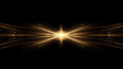 A stunning burst of golden light radiates from the center, creating dynamic beams against a black background.