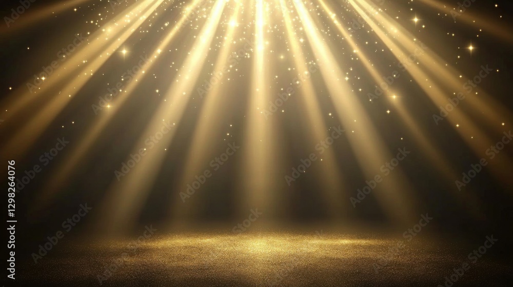 Poster a radiant display of golden light beams illuminates a dark background, creating an enchanting and et