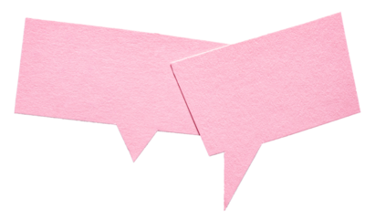 Pink blank cut out cardboard paper speech bubbles with rough edges and copy space for text on transparent png background conversation discussion design element