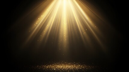 A radiant beam of golden light illuminates a dark space, creating a mesmerizing effect with sparkling particles below.