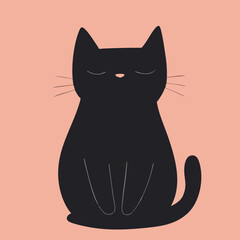 Fototapeta premium Minimalist Black Cat Illustration on Soft Pink Background, Perfect for Pet Lovers and Graphic Design Projects