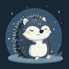 Fototapeta premium Cute Vector Hedgehog Relaxing in a Starry Night Scene – Perfect for Children’s Illustrations or Nature-Themed Designs