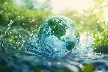 Green Earth in Water Splash