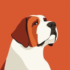 Vector illustration of a Saint Bernard dog with a vibrant orange background, suitable for pet-themed designs and branding.