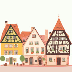 Fototapeta premium Charming vector illustration of colorful traditional houses with detailed architecture, perfect for cozy design themes.